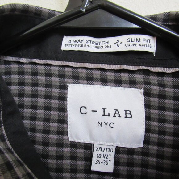 C-Lab NYC Slim Fit 4 Way Stretch Checked Long Sleeve Shirt 2XL 35/36 18.5 - Picture 2 of 4